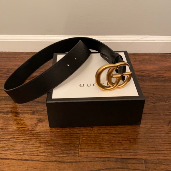 Gucci Accessories - Gucci belt size 80 Black Leather And Large Gold Logo Price Firm